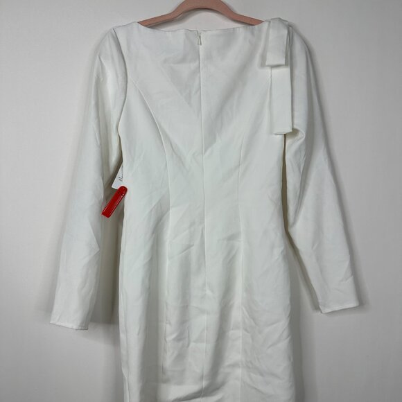 NWT Mac Duggal Bow Shoulder Long Sleeve Sweetheart Fitted Mini Dress White #9866 - Picture 5 of 8